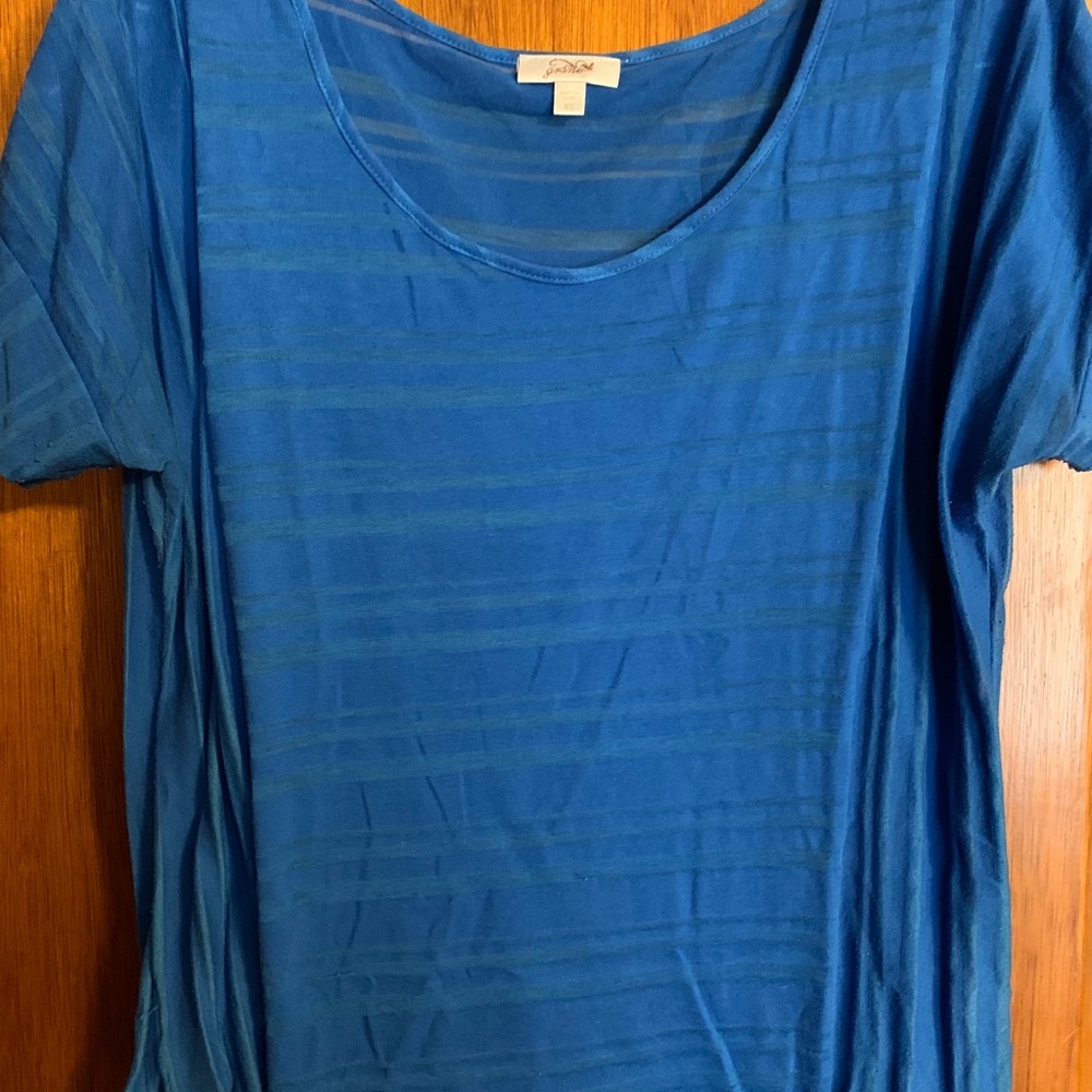 Blue top with sheer horizontal lines